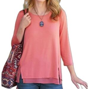 Soft Surroundings Marique Rayon Hi-Low Tunic Asymmetric Hem Stretch Coral Sz 3X